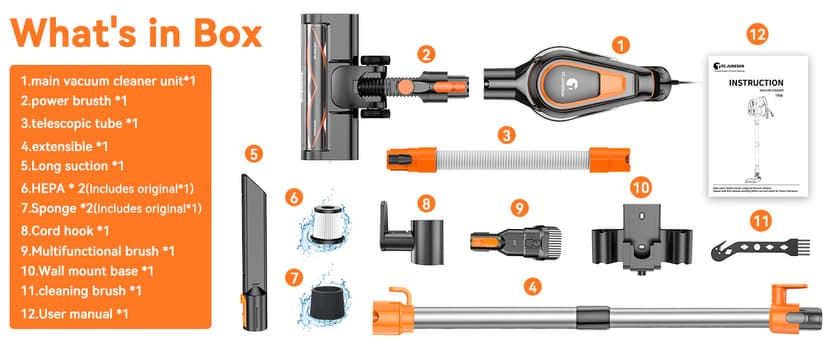 23Ft Corded Vacuum Cleaner, 600W Powerful Self-Standing Stick Vacuum for Home with 20Kpa Suction, 2 Speeds Lightweight Household Vacuum Cleaner for Carpet,Hardwood Floors and Pet Hair