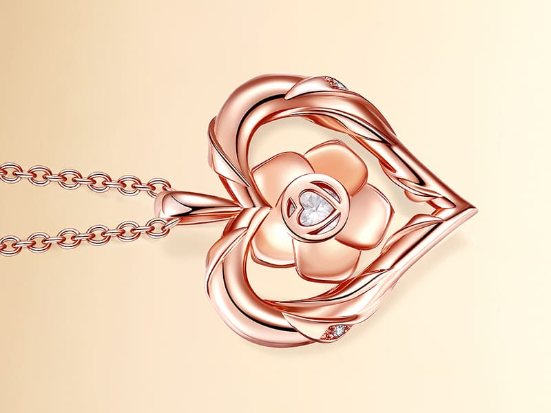 Rose Flower Heart Moissanite Necklaces for Wife, S925 Silver Pendant for Women, 18K Gold Plated Jewelry for Her Girlfriend Mom for Anniversary Birthday