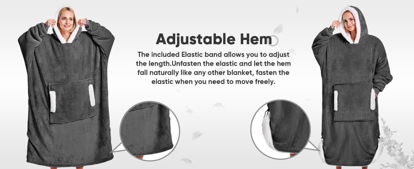 yescool Wearable Blanket Hoodie - Birthday Christmas Gifts for Women Mom Girlfriend, Oversized Flannel Sherpa Cozy Hooded Blanket Sweatshirt Adult With Hood Pocket & Sleeves, One Size Fits All (Grey)