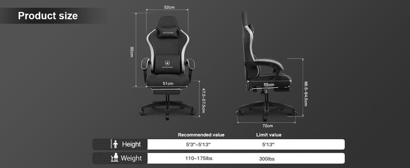 GTPLAYER Gaming Chair, Computer Office Chair with Pocket Spring Cushion, Linkage Armrests and Footrest, High Back Ergonomic Computer Chair with Lumbar Support Task Chair with Footrest(Black)