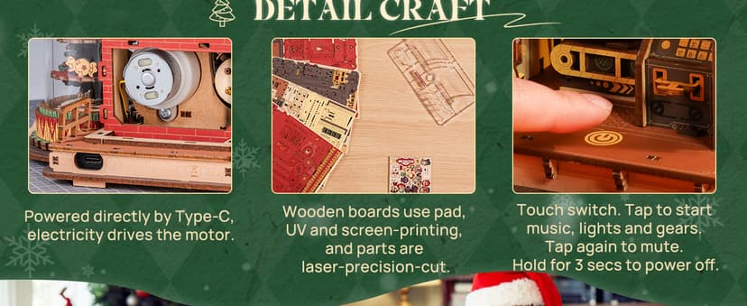 ROKR 3D Puzzle for Adults Christmas Style Dream Gift Factory Wooden Model Kit Luminous Factory DIY Dollhouse Kit Building with Music, Lights and 5 Elves for Teens & Kids