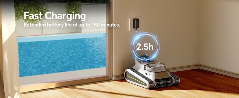 Cordless Robotic Pool Cleaner -Pool Vacuum 180W Brushless Motor, 45,000Pa Suction, Wall Climbing, Sonar Navigation, 3 Modes Automatic Pool Robot for Inground & Above-Ground Pools Up to 2150 Sq. Ft.