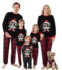 Awoscut Christmas Family Matching Pajamas Sets Christmas PJ's Letter Print Top and Plaid Pants Jammies Sleepwear