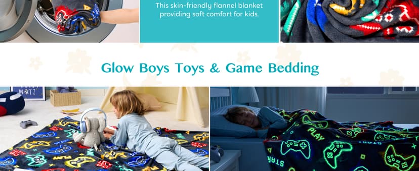 Joiedomi Glow in The Dark Gaming Blanket Gamer Gifts for Boys Age 2 3 4 5 6 7 8 9 10 11 12 Year Old, Soft Cozy Flannel Kids Throw Blanket, Birthday Bedroom Decor Grey 50"×60"