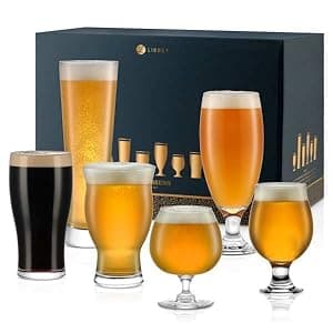 Libbey Craft Brews Assorted Beer Glasses Set of 6 with Gift Box – Lead‑Free Specialty Beer Glassware for IPA, Stout, Wheat, Lager, Sour & High‑ABV – Dishwasher Safe