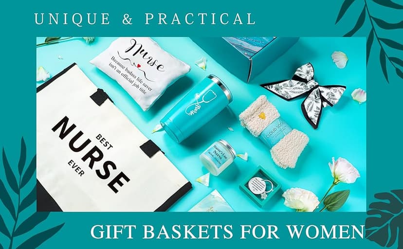 Nurse Gifts for Women, Rn Appreciation Gift Set Nurses Week Set Graduation Box Christmas Basket for Nurses Female Nursing Student with Canvas Beach Tote Bag Tumbler Keychain Teal