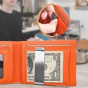 RUNBOX Slim Wallets for Men - Leather Money Clip Mens Wallet - RFID Blocking Front Pocket Bifold Wallet - Thin Credit Card Holder with Gift Box