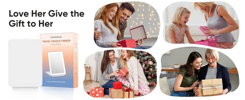 FUNTOUCH Rechargeable Travel Makeup Mirror with 72 Led Lights, Portable Lighted Beauty Mirror, 3 Color Lighting, Dimmable Touch Screen, Tabletop LED Folding Cosmetic Vanity Mirror