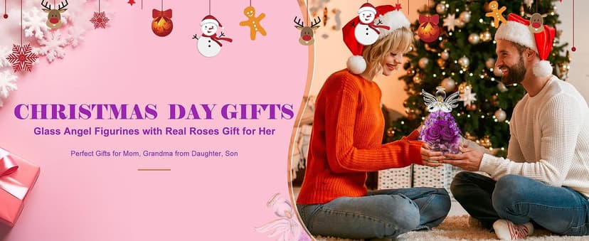 Beferr Birthday Gifts for Women Mom Fresh Flowers for Delivery Prime Forever Preserved Rose in Glass Angel Figurine for Grandma Sister Daughter Wife