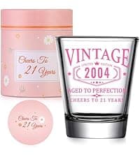 21st Birthday Gifts for Her - Limited Edition Shot Glass - Vintage 2004 Cheers To 21 Years, Finally 21 Party Decorations Supplies - Turning 21 Bday Present for Girl Women Sister Daughter Friends