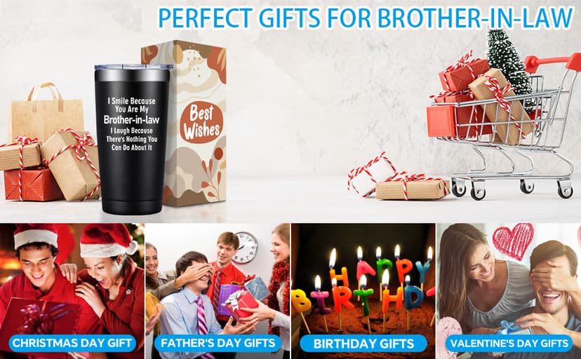 Grifarny Brother in Law Gifts - Brothers in Laws Christmas Gifts - Fathers Day, Birthday Gift for Brother in Law - I Smile Because You're My Brotherinlaw Tumbler Cup 20oz