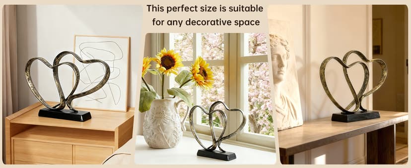 Anniversary Wedding Gifts for Couple - Two Hearts and Cross Iron Sculpture, 1st to 50th for Her and Him,Decorative Hearts Statue Includes Present Box and Poem Card