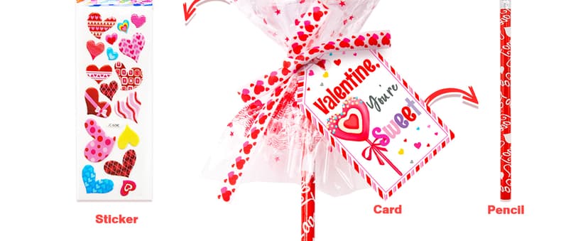 Valentines Day Gifts for Kids - 24 Pack Giant Lollipop-Shaped Stationery Set with Valentine's Cards Pencils Stickers Erasers Stampers Sharpener for Classroom Exchange School Boys Girls Party Favors