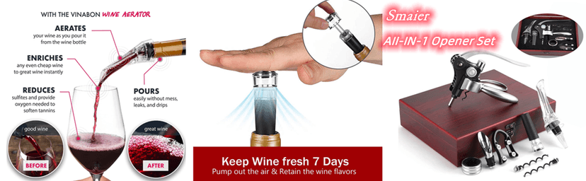 Wine Opener,Wine Bottle Opener, Wine Accessories Areator Wine Opener Kit, Red wine Corkscrew Set with Wood Case,Wine Gift with Luxury Packaging
