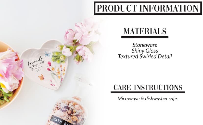 Pavilion Gift Company - Friend - Ceramic Heart-Shaped Keepsake Dish, Watercolor Floral Design, Valentines Day Gift For Girlfriend, Unique Gifts for Friend, Trinket Dish, Ring Holder, Jewelry Dish