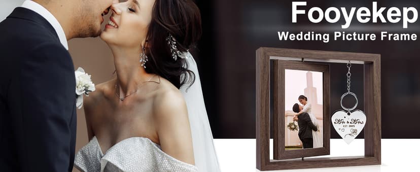 Wedding Gifts for Couples 2025,Rotating Floating Mr and Mrs Picture Frame,4x6 Rustic Picture Frame Engagement Gifts for Couples,Bridal Shower Gift for Bride to Be