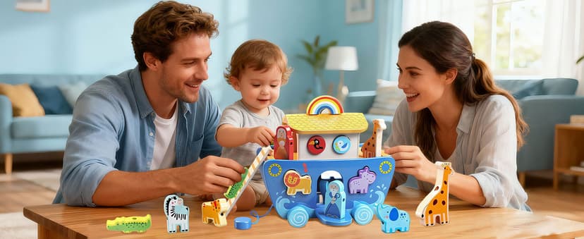 Wooden Noah's Ark Toy with Animal Shape Sorter,Baptism Gifts for 1 2 3 4 Years Old,Montessori Toys for Toddlers,Baptism Gifts for Boys and Girls,24 Months Babies