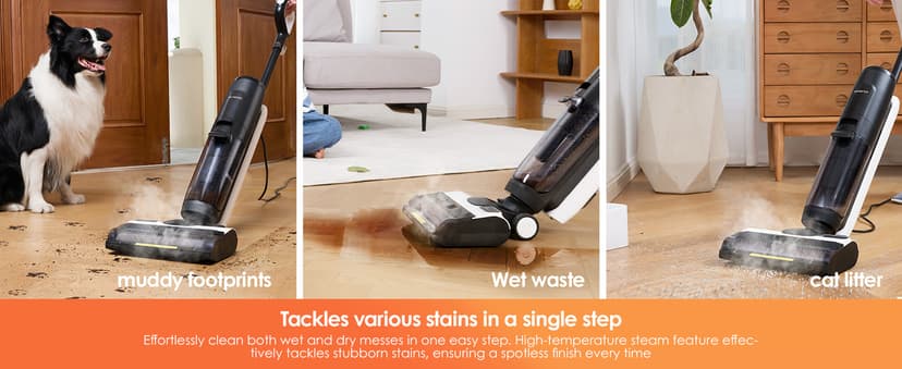 Tineco iFLOOR 5 Steam Wet Dry Vacuum All-in-one, Steam Mop Hardwood Floor Cleaner Great for Sticky Messes, 248℉ High-Temp Steam, Self-Cleaning with steam