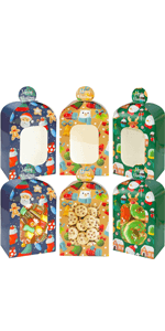 Uptotop Christmas Cookie Boxes, 24 Pcs Small Christmas Party Boxes with 6 Different Designs and Color, Xmas Bakery Pastry Boxes for Pastries, Cupcakes, Brownies, Donuts, 4" x 2.7" x 6.3"