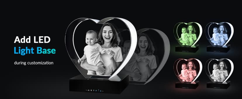 ArtPix 3D Crystal Photo, Personalized Gifts for Women, Wife, Men, Mom, Father, Her, Him, Dad, Grandpa, Great Customized Gift with Your Own Photo, Custom Glass 3D Laser Etched Picture Wedding - Heart