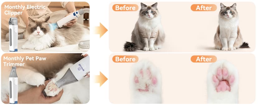 oneisall Cat Vacuum Groomer Quiet, Pet Vacuum Grooming Kit with Clipper Paw Trimmer & Brush, 1.5L Large Dust Cup Pet Vacuum for Shedding, Trimming & Home Cleaning