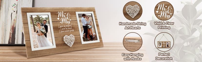 Personalized Wedding Gifts for Couples, Bridal Shower Gift for Bride, Mr & Mrs Photo Frame Holds 2pcs 4x6 Pictures, Unique Wedding Gifts for Newlyweds