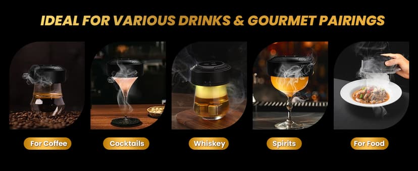 Electric Whiskey Smoker Kit, CHERRYQUEEN Old Fashioned Smoker Kit, Built-in Lighter & Ambient Light, 4 Reusable Ice Cubes 6 Wood Chips, Gifts for Men Dad Husband Whiskey Lovers (Birthday/Christmas)