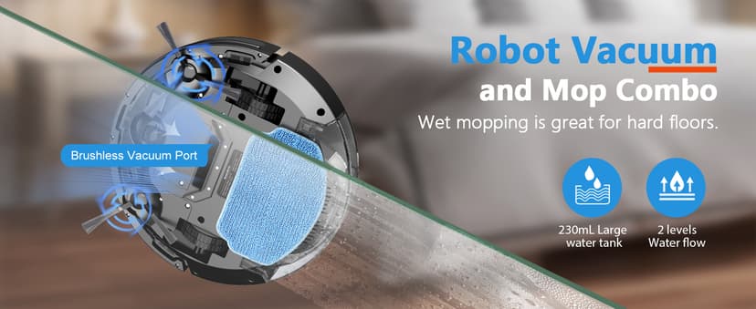 Robot Vacuum and Mop Combo, 2 in 1 Robotic Vacuum Cleaner with Schedule, App/Alexa/Voice Control, Slim 2.87", Self-Charging, 2300 Pa Suction & Long Runtime, Ideal for Hard Floor, Pet Hair, Carpet