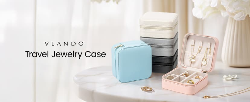 Vlando Travel Jewelry Case - Teacher Appreciation Gifts - Small Jewelry Travel Organizer Box Travel Essentials Christmas Gift for Women Girl - Pink