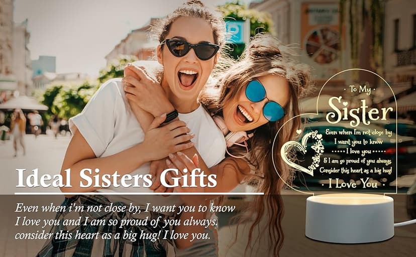 Afterprints Sister Gifts - to My Sister Night Light, Sister Birthday Gifts, Sisters Gifts from Sister Brother on Graduation, Wedding, Christmas, Engraved Night Lamp