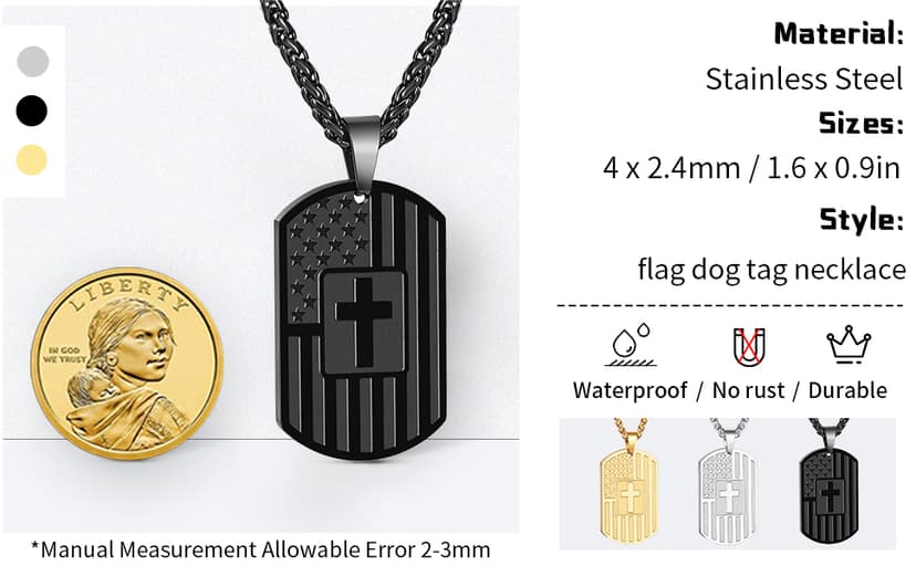 Zocomi To My Son Dad Brother Husband Grandson Grandpa Boyfriend Man Dog Tag Cross Necklace Christian American Flag Birthday Graduation Gifts Jewelry for Men Boys