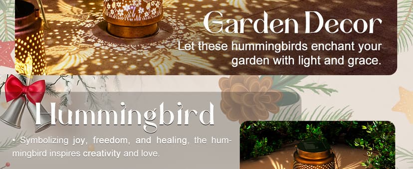 Hummingbird Birthday Gifts for Women Mom Grandma Solar Lanterns Outdoor Waterproof Garden Decor Metal Hanging LED Decorative Light for Patio Yard Lawn Backyard Front Porch Gardening Gifts