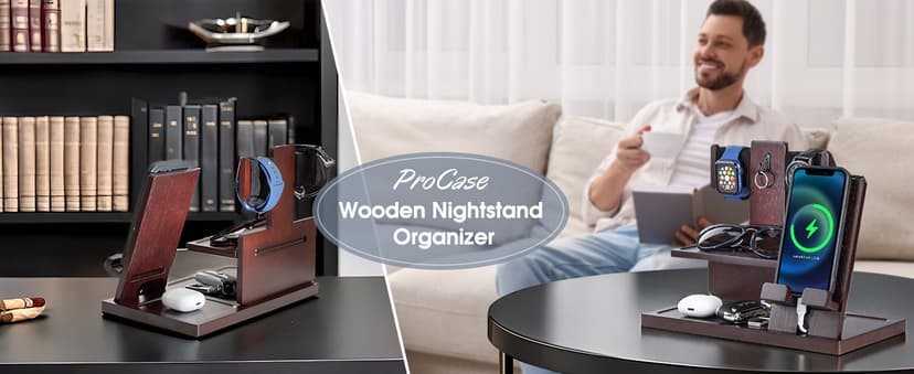 ProCase Gifts for Dad, Wood Phone Docking Station for Men, Dad Gifts From Daughter Son, Mens Nightstand Organizer, Anniversary Birthday Gifts for Dad Father Husband Him -Espresso (Engraved Word)