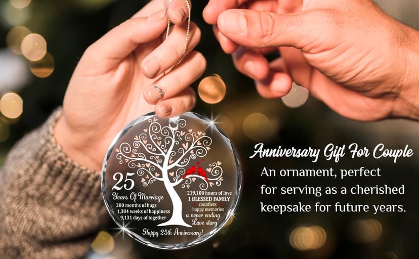25th Wedding Anniversary Glass Ornament – Silver Wedding for Parents, Couple, Wife, or Husband – Unique 25 Years Marriage Christmas Decoration Keepsake