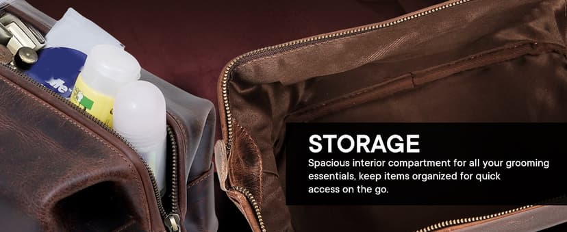 HLC Leather Toiletry Bag for Men - Best Gift for Men - Premium Genuine Leather Dopp Kit Shaving Kit Organizer Travel Kit Pouch Bag for Men - Large Size - Rustic Brown