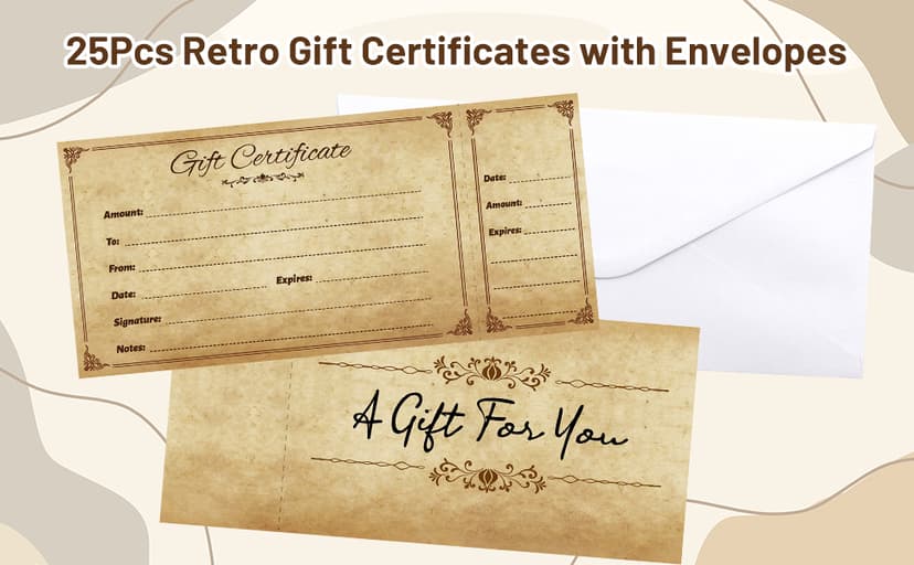 Fancy Land Gift Certificates for Business Christmas Blank Gift Card Certificate with Envelopes for Spa Salon Restaurant Custom Vouchers Supplies 25Pcs