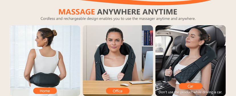 Back and Neck Massager,Shiatsu Back Massager with Heat,Cordless Portable Kneading Shoulder Massage Shawl Electric Massage Pillow for Pain Relief Deep Tissue Gifts for Dad Mom Friends