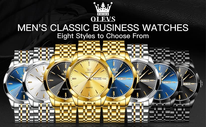 OLEVS Watch for Men Diamond Business Dress Analog Quartz Stainless Steel Waterproof Luminous Date Two Tone Luxury Casual Wrist Watch