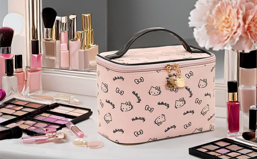 AmBealla Make up Bag Large Travel Cosmetic Bags Organizer with Brush Holder for Girl, Lightweight Cotton Toiletry Bag with Zipper for Women, Portable Makeup Case for Airplane/Home/Gym - Pink