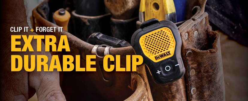 DEWALT Wearable Bluetooth Speaker (Updated Version), Clip-On Wireless Jobsite Pro Water-Resistant Portable Speaker (Non-Magnetic), Built-in Mic for Hands-Free Music/Calls, Bluetooth Speaker (Yellow)