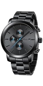 CRRJU Men's Fashion Stainless Steel Watches Date Waterproof Chronograph Wristwatches,Stainsteel Steel Band Waterproof Watch