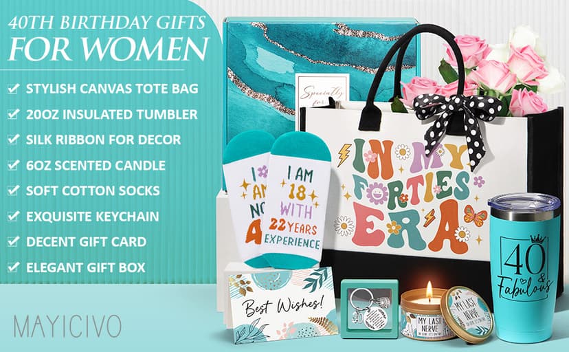 40th Birthday Gifts for Women Her, Funny Turning 40 Year Old Gifts, Best 40 Fabulous 1985 Birthday Gifts Basket Unique Happy 40th Birthday Gifts Ideas for Her Mom Sister Friend Wife Daughter Coworker
