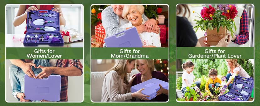 Garden Tools Set, JUMPHIGH 10 Pieces Gardening Tools with Floral Print, Ergonomic Handle Trowel Rake Weeder Pruner Shears Sprayer, Garden Hand Tools with Carrying Case Gardening Gifts for Women Father