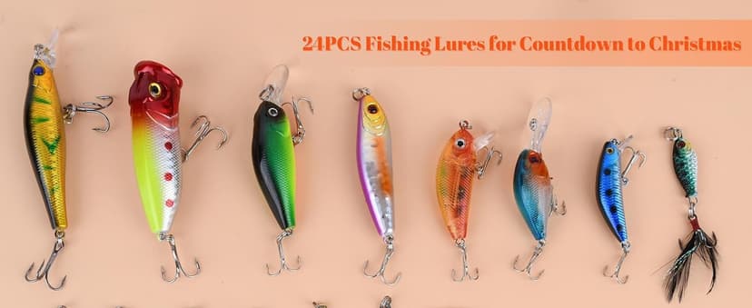 Advent Calendar Fishing Christmas Countdown - 24 Days Fishing Lures Set for Fisher Adult Men Teen Boys - 2025 Xmas Surprise Gift