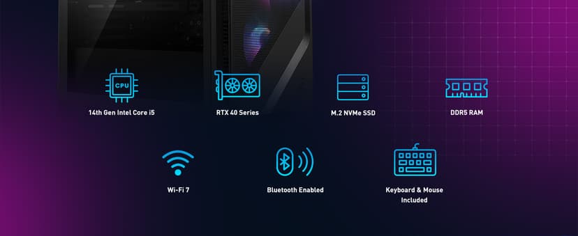 MSI Codex R2 Gaming Desktop: Intel Core i5-14400F, Geforce RTX 4060, 16GB DDR5, 1TB m.2 NVMe SSD, 80+ Gold PSU, WiFi, Keyboard & Mouse, DIY Friendly, Windows 11 Home: A14NUC5-232US
