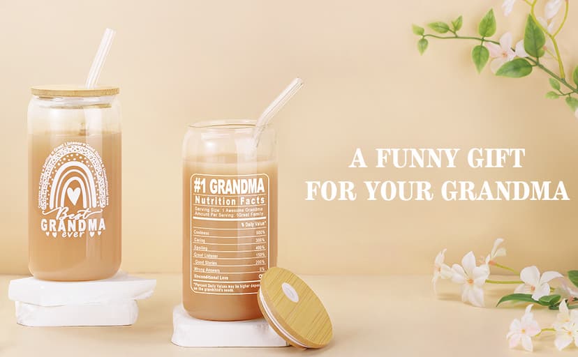 Grandma Gifts for Birthday Tote Bag Grandma Gifts Set from Granddaughter Grandson Grandchildren Grandkids Best Grandma Gifts Basket Tote Bag Makeup Bag 16 Oz Can Glass Bead Bracelet