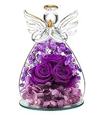 Beferr Gifts for Women Mom Galaxy Rose Glass Crystal Flowers with Heart-Shaped Base Eternal Roses Forever Flowers Mother's Birthday Gifts for Grandma Daughters Wife Sister Kids