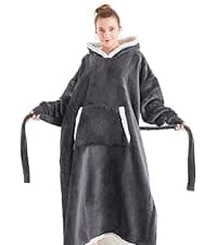 Touchat Wearable Blanket Hoodie, Oversized Sherpa Blanket Sweatshirt with Hood Pocket and Sleeves, Super Soft Warm Plush Hooded Blanket for Adult Women Men, One Size Fits All (Pink)