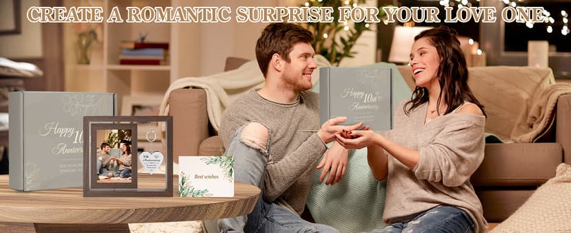10 Year Anniversary Picture Frame Gifts for Couple 10 Year Anniversary Decorations Gifts for Wife 10 Year Gift Anniversary Customized Photo Frame Happy 10th Aniversario Decorations Gift for Him