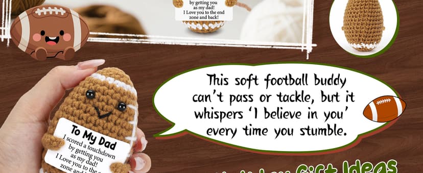 Dad Gifts from Daughter Son Wife, Positive Handmade Crochet Dad Birthday Gift, Funny Cute Small Gifts for Dads, I Love You Girl Papa Gift Idea, Unique Doll for Step-Dads Football